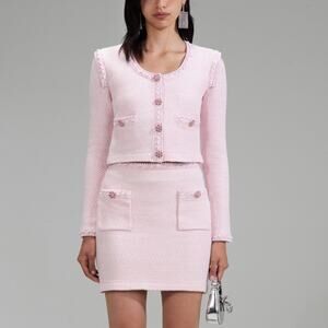 NEW! Self-portrait pink knit crop cardigan and knit mini skirt set